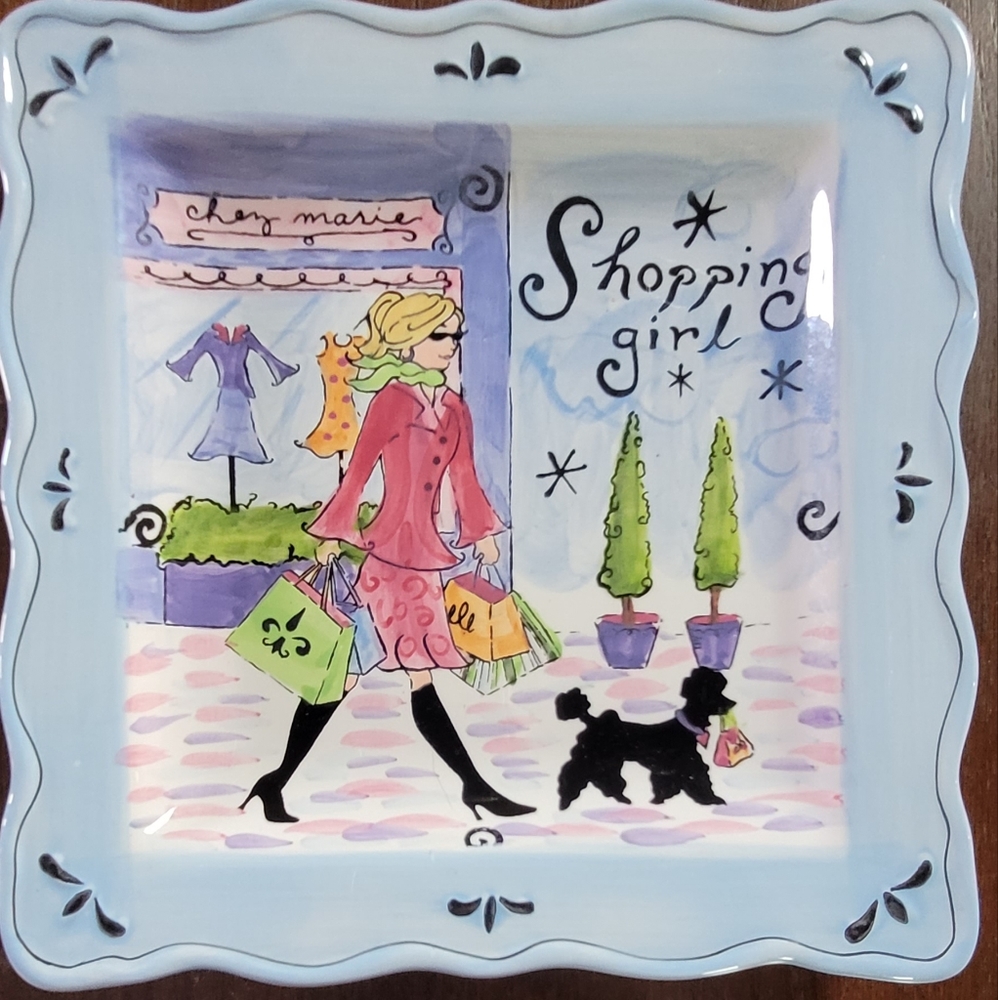 Vintage 1990's Shopping Girl Dish/Wall Plaque